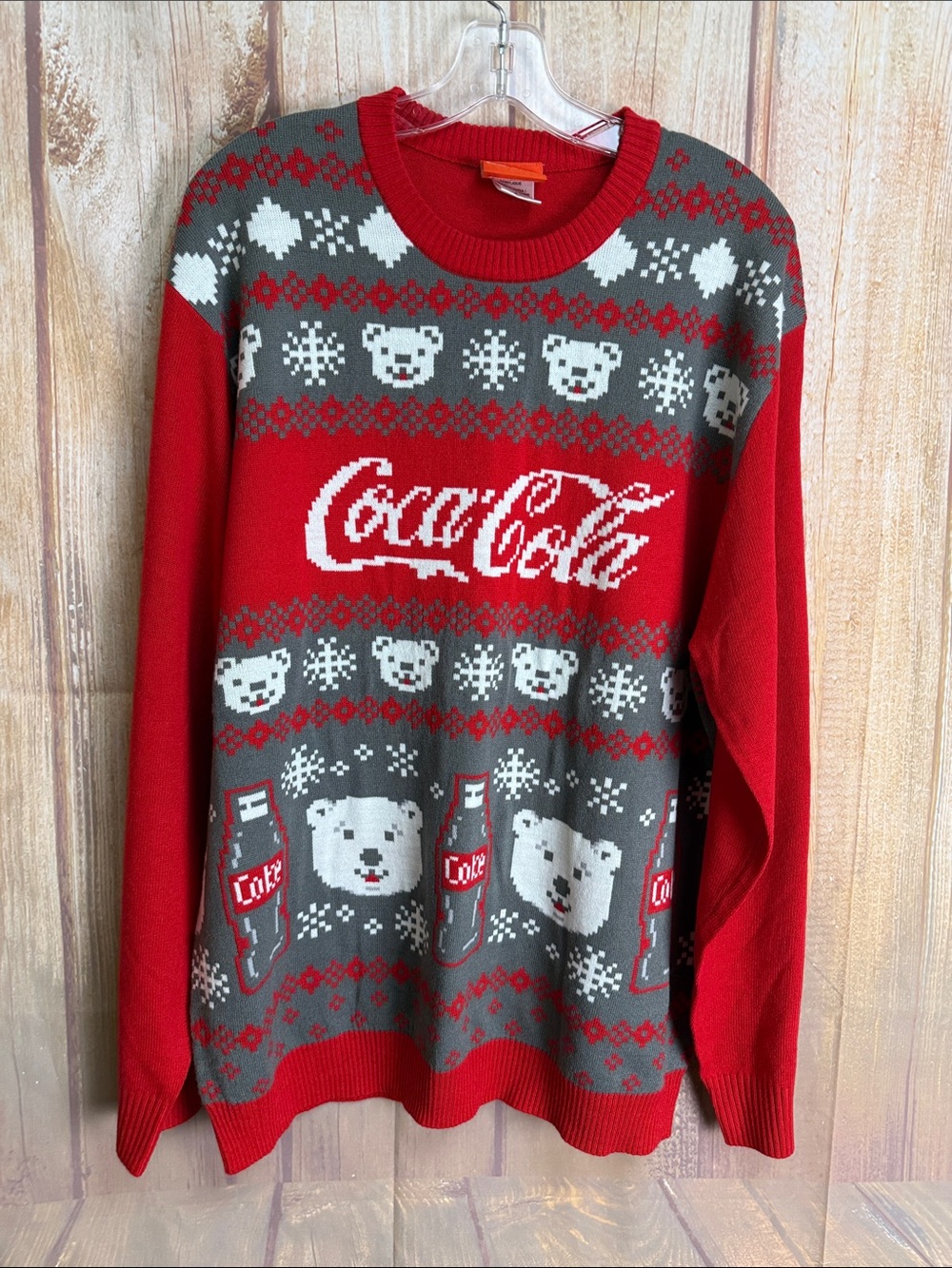 Coca Cola Red & Gray Crewneck Holiday Knit Sweater Size XLarge Unisex